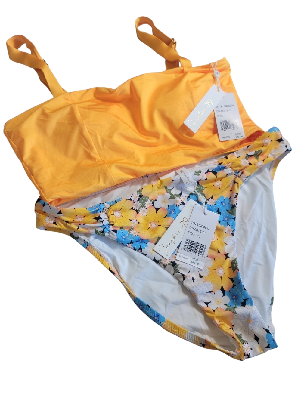 NWT Sunshine 79 Yellow Crop Top & Floral Bikini Bottom Set 8/10 - Picture 2 of 3
